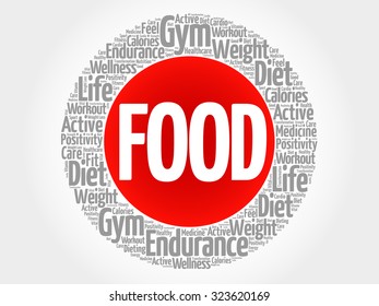 FOOD circle stamp word cloud, fitness, sport, health concept