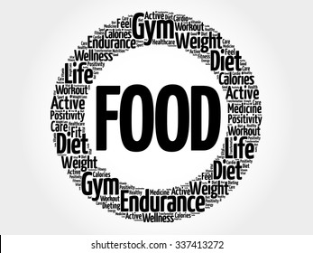 FOOD circle stamp word cloud, fitness, sport, health concept