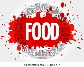 FOOD circle stamp word cloud, fitness, sport, health concept