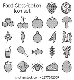 Food classification icon set, meal vector symbols.