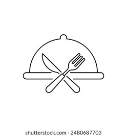 Food cloche with knife and fork icon line style isolated on white background. Vector illustration