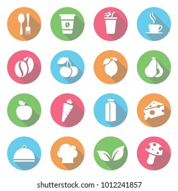 Food, coffee, juices, fruits, leaf, and vegetables set icon flat vector design