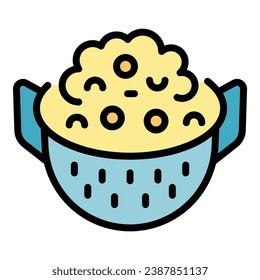 Food colander icon outline vector. Cooking sieve. Crockery pasta color flat