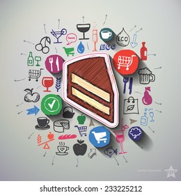 Food collage with icons background. Vector illustration
