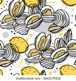 Food Collection Delicious clams and lemons Seamless pattern