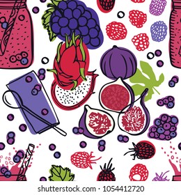 Food collection Delicious fruits smoothie Seamless pattern