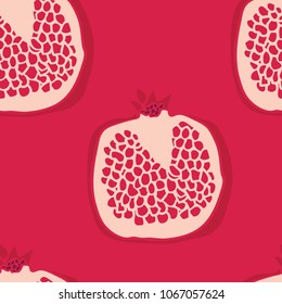 Food collection Pomegranates Red background Seamless pattern