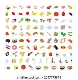 Food collection. Seafood, baked goods, vegetables, fruits, meat delicacies.