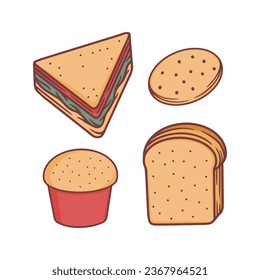Food Collection Set of Sandwiches, Cookies, Muffins and Slices Bread
