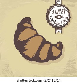 Food collection of vintage hand drawn croissant. Vector illustration