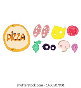 Food color illustration, pizza ingredients, set to advertise restaurant business, vector illustration