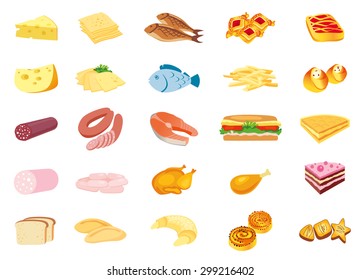 Food. Color image food, icons, schematic image of the food