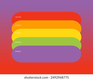 Food Color Scheme has Five beautiful colors, a color swatch, catalog samples, and trendy multicolored pallets. Vector illustration