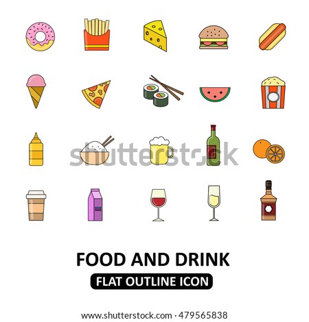 Food Colored Line Icon Set Universal Stock Vector (Royalty Free