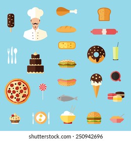 food colorful flat design icons set. template elements for web and mobile applications