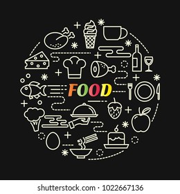 food colorful gradient with line icons set, vector editable stroke