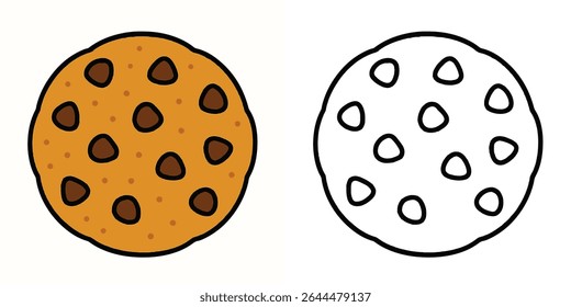 Food coloring book of a cookie with chocolate chips on a white background vector illustration