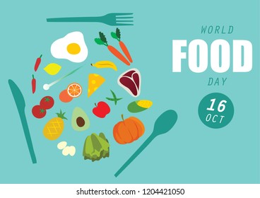 food combine in circle with text vector illustration for world food day in october 