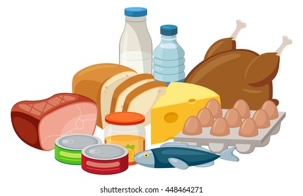 Food composition isolated on white. Set of food and products icons. Vector illustration