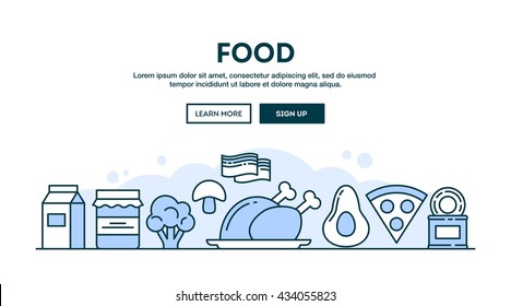 Food, concept header, flat design thin line style, vector illustration