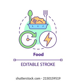 Food concept icon. Thing to store for surviving. Emergency go bag abstract idea thin line illustration. Isolated outline drawing. Editable stroke. Arial, Myriad Pro-Bold fonts used