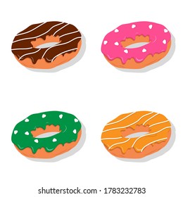 Food concept illustration vector graphic design of donut with many flavors. filled style flat design. Design Elements. Great for your business, web, mobile app, ect.