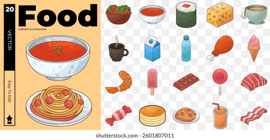 food concept illustrations. Set of food vector illustrations