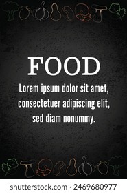 Food concept poster on black concrete texture background vector