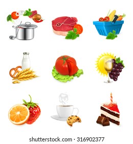 Food concepts, isolated vector set