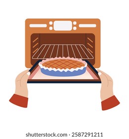 food, confectionery, dessert, sweet, oven, baking, edible, hands, preparation, flat, vector, illustration
