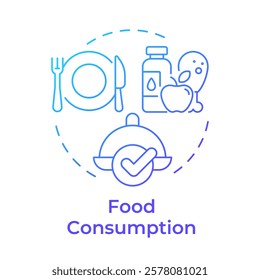 Food consumption blue gradient concept icon. Dinner tableware, service. Natural products, nutrition. Round shape line illustration. Abstract idea. Graphic design. Easy to use in infographic