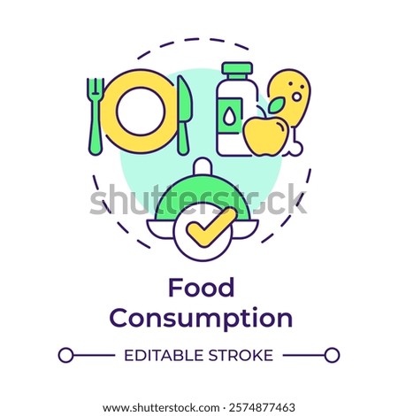 Food consumption multi color concept icon. Dinner tableware, service. Natural products, nutrition. Round shape line illustration. Abstract idea. Graphic design. Easy to use in infographic