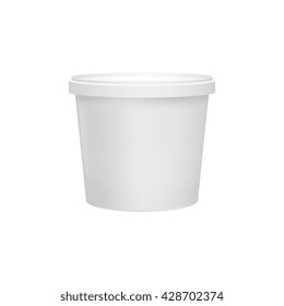 Food container. Blank plastic food tub bucket container isolated on white background illustration. Vector package for dessert, yogurt, ice-cream, sour cream or snack. Food container ready for design
