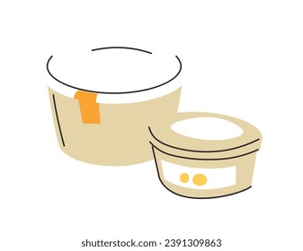Food container with healthy meal or drink for good well being. Isolated portable nourishment holder with yogurt or dairy production. Product for wholesome dieting and eating. Vector in flat style