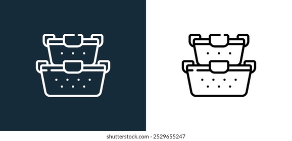 food container icon isolated on white and black colors. food container outline linear vector icon from kitchen collection for mobile apps, web and ui.