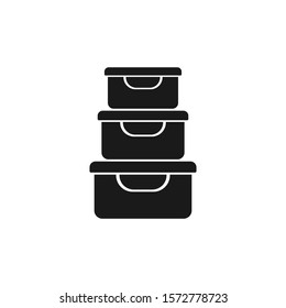 Food container icon. Plastic or glass box storages for food. Kitchenware preserving container. Food boxes for perfect mobile application and website design.