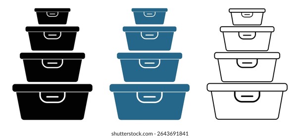 Food container icon vector design. Lunchbox, tiffin box vector symbol design. Silhouette of Food storage containers outline icon. Vector illustration.