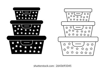 Food container icon vector design. Tiffin box, Lunchbox vector symbol design. Silhouette of Food storage containers outline icon. Vector illustration.