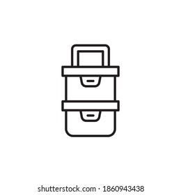 diseño de contorno vectorial de icono de contenedor de alimentos. icono de línea de equipo de camping. aislado en fondo blanco