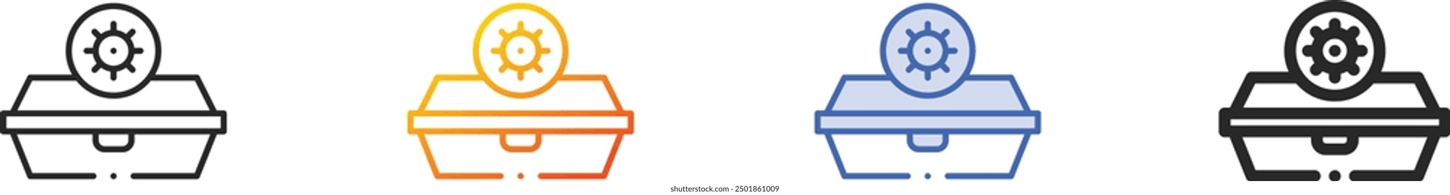 icono de contenedor de alimentos. Diseño lineal delgado, degradado, trazo azul y estilo audaz aislado sobre fondo blanco