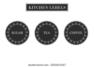 Etiquetas de envases de alimentos. Etiquetas de alimentos para frascos. Azúcar, café, té, Vector 