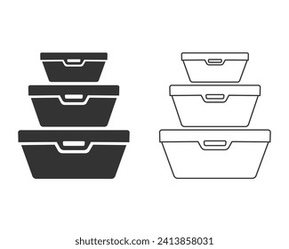Conjunto de iconos de línea de contenedor de alimentos. Lunchbox. Organización de contenedores para el almacenamiento de alimentos. Icono del vector aislado en fondo blanco