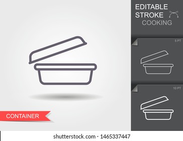 Food container. Outline icon with editable stroke. Linear symbol of the kitchen and cooking with shadow