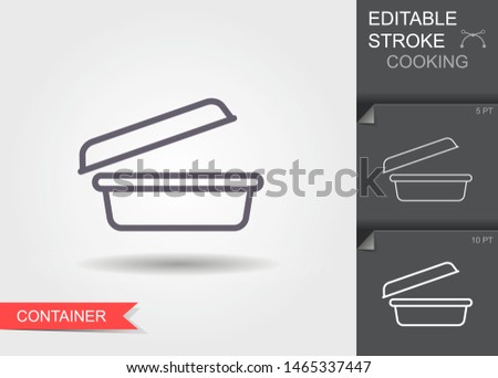 Food container. Outline icon with editable stroke. Linear symbol of the kitchen and cooking with shadow