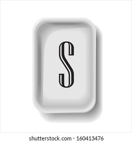 food container plastic foam icon,font type letter S, uppercase