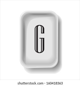 food container plastic foam icon,font type letter G, uppercase