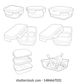 food container set drawing line