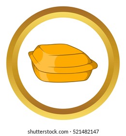 Food container vector icon in golden circle, cartoon style isolated on white background