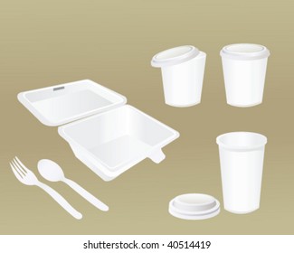 food container,plastic spoon,fork and cup