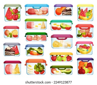 Food Containers with Different Products as Storage and Safekeeping Big Vector Set